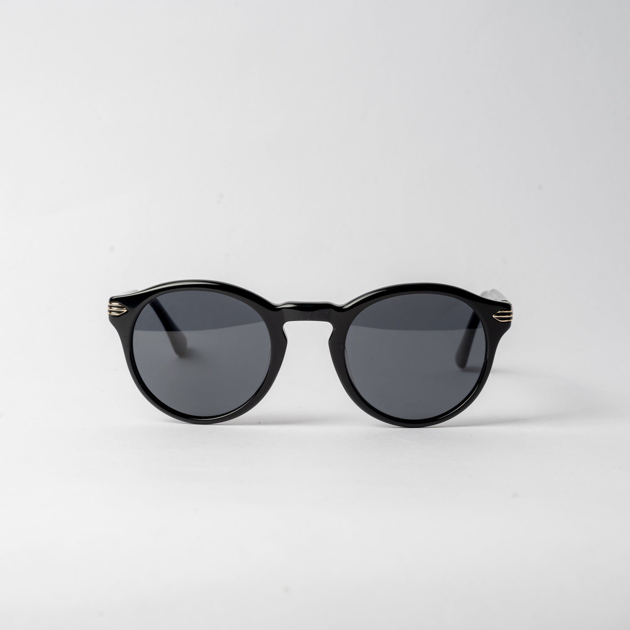 VAYO classic round black sunglasses with gold accents, featuring polarized TAC lenses and acetate frame – unisex design on white background